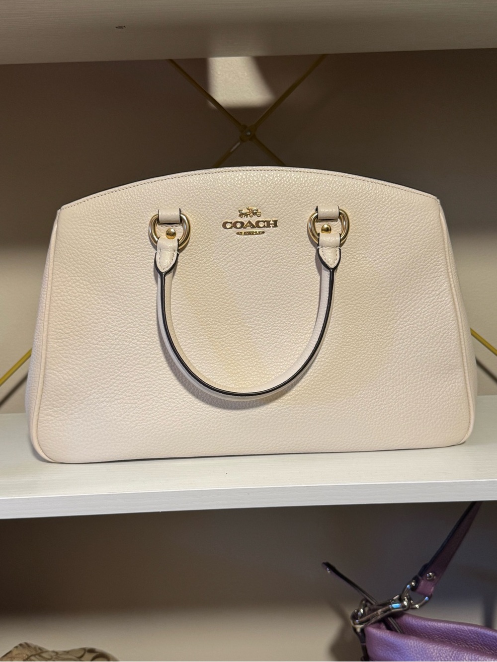 Coach Pebbled Leather Dome Satchel in Blush Cream